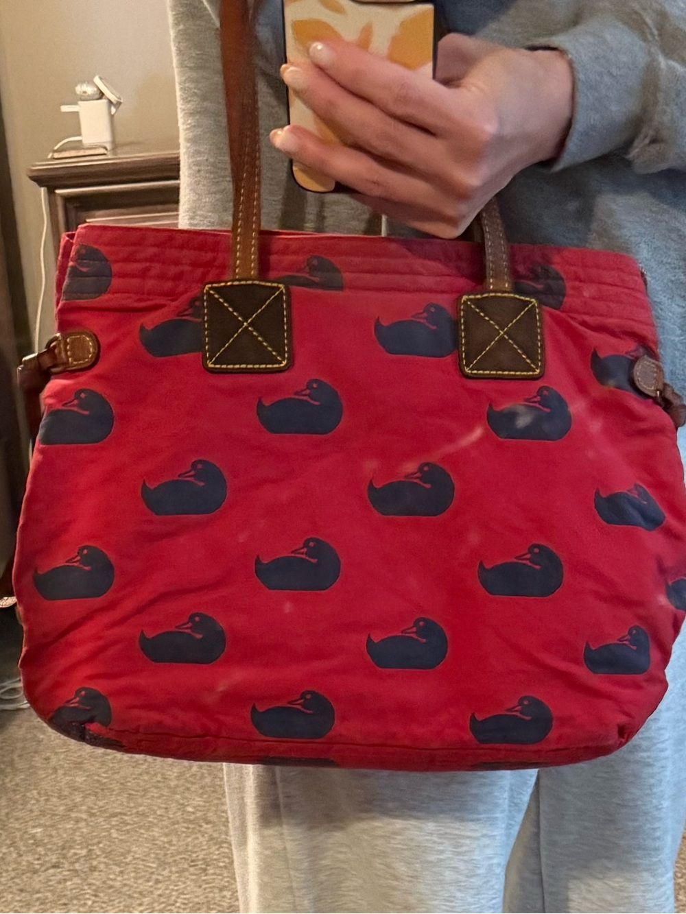 Dooney & Bourke Red and Navy Duck Tote - Picture 16 of 16